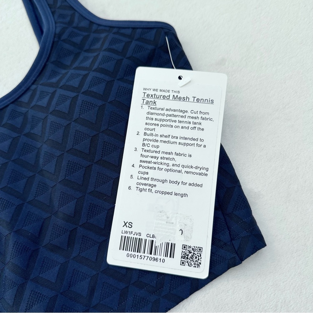 NWT Lululemon Textured Mesh Tennis Tank (B/C Cup) – Club Blue/Club Blue – XS - Picture 8 of 10